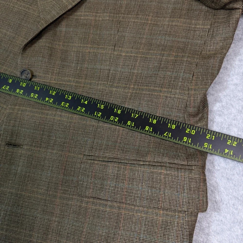 Lauren Ralph Lauren Mens 43R Blazer Silk Wool Glen Check Tan Brown Sport Coat